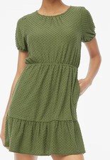 J. Crew Clip Dot Short Sleeve Fall Short Dress Green L New NWT Mini
