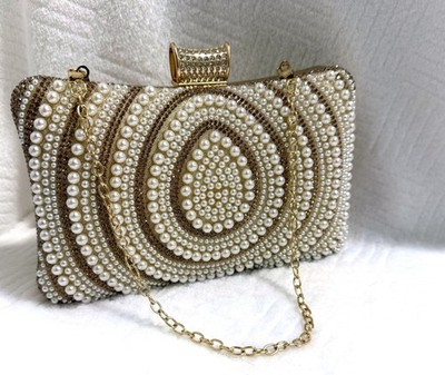Pearl & Crystal Evening Clutch  Bridal Prom Gala Bag  Elegant Formal Purse