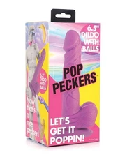 Pop Peckers 6.5" Realistic Dildo w/Balls - Purple - Suction Cup - Fun Novelty To