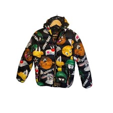 Members Only Looney Tunes Kids Print Puffer Jacket Hooded Multi Color Sz 18
