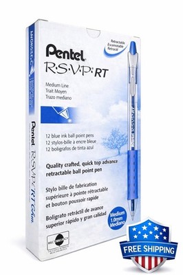 Pentel RSVP RT Blue Ink 1.0mm Medium 12 Pack Retractable Pens BK93-C