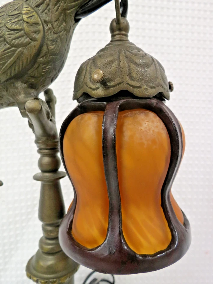 Lámpara de mesa pájaro loro ámbar escoria pantalla de vidrio estilo Art Deco tono bronce pesado Foto 4 de 4