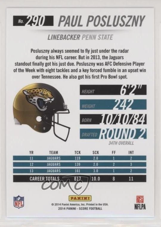 2014 Panini Hot Rookies Paul Posluszny #290 - Image 2 of 2