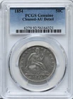 1854 50C Half Dollar Seated Liberty PCGS Graded Cleaned AU Detail Silver Coin
