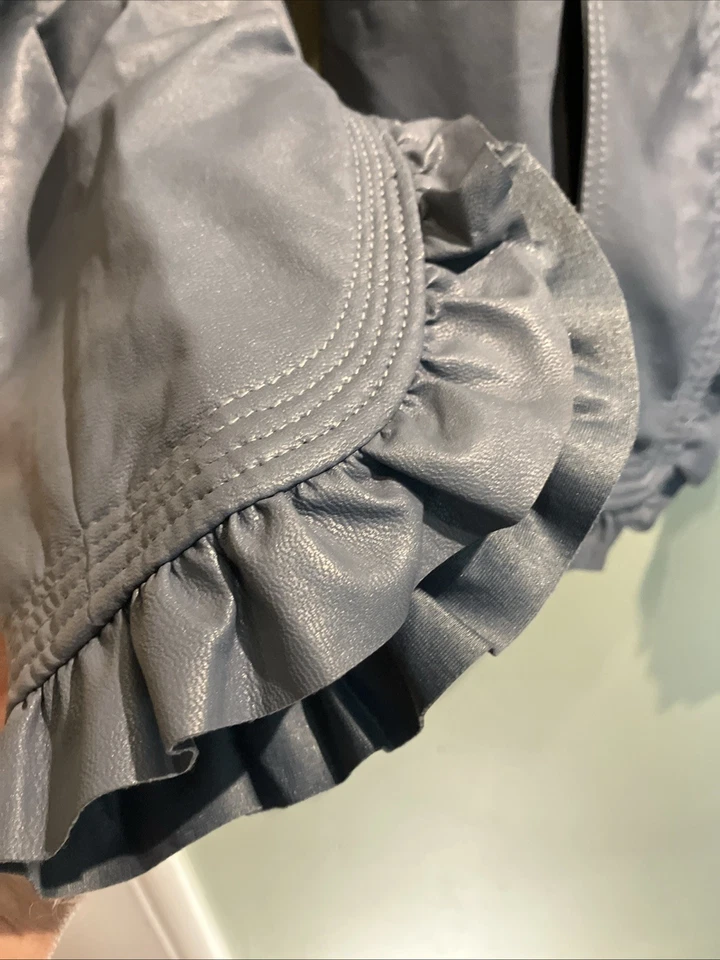 PULP Slate Faux Leather Ruffle Cottagecore Academia Jacket Blazer M Fabulous - Image 3 of 4