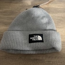 The North Face Box Logo Beanie Gray Ribbed Cuff Hat NWT Unisex Winter Cap