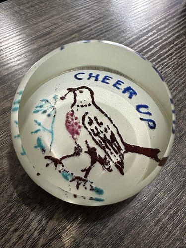 Rare Antique Early American Glass Paperweight Cheer Up Bird - Picture 1 of 6