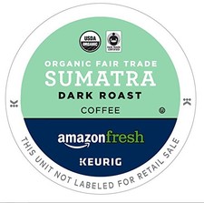 AmazonFresh 80 Ct. Organic Fair Trade K-Cups, Sumatra Dark Roast, Keurig K-Cu...