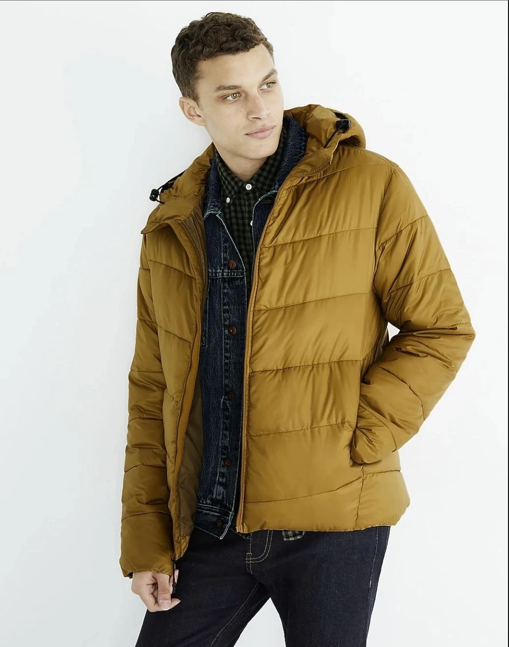 Madewell Men's Golden Brown Polyester Packable Puffer Jacket Size Medium 1754