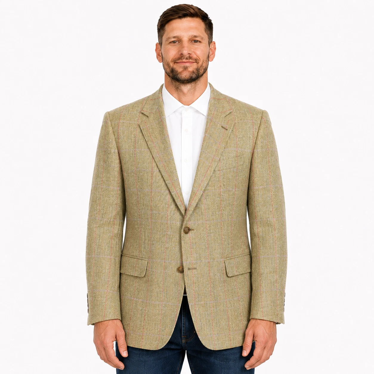 Fabrizio Blazer Jacket 42R Beige Plaid Linen Silk Smart Casual Sportscoat