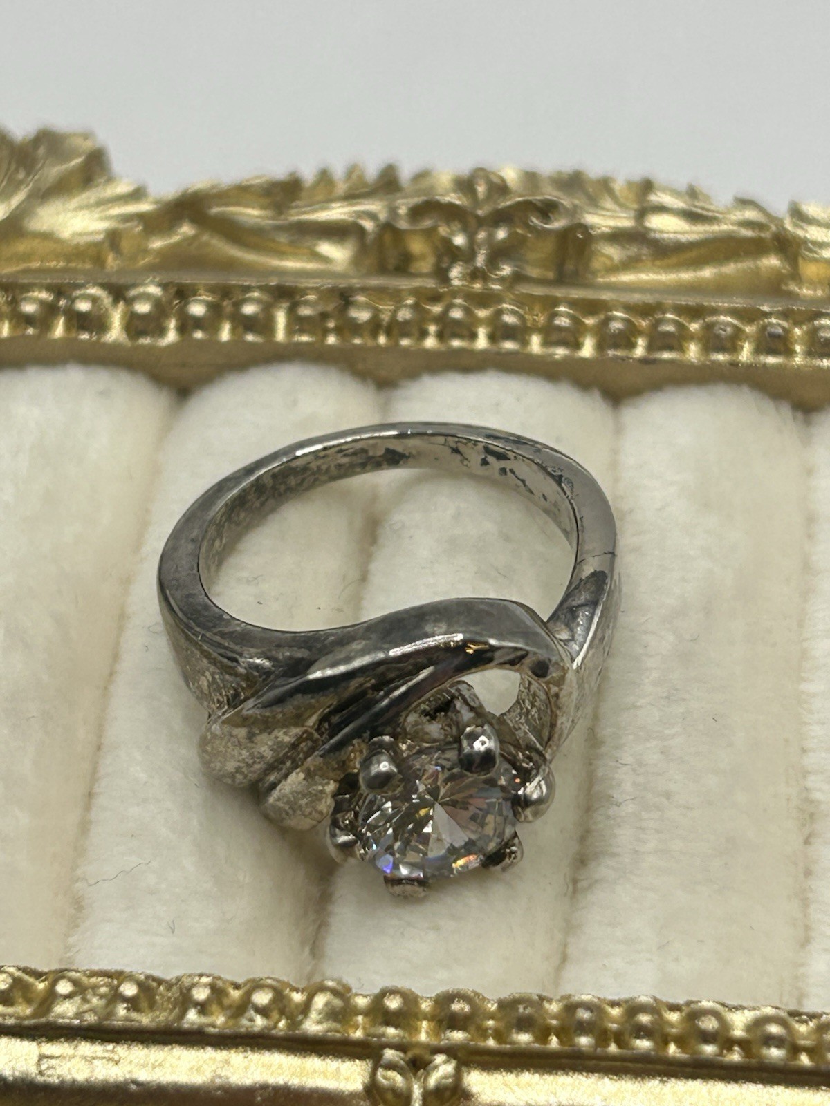 Vintage Silver Tone Solitaire Statement Ring Size… - image 7