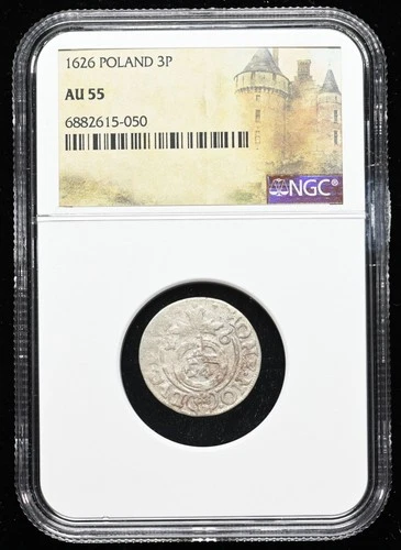 POLAND. Georg Wilhelm, 1626, Silver 1/24 Thaler (3 Polker), NGC AU55