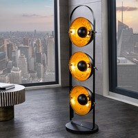 Industrial Stehlampe Studio 130Cm Schwarz Blattgold-Optik 3 Neigbare Schirme