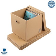 12-Inch Vinyl Record Storage Boxes - Heavy Duty Kraft Cardboard, Sturdy, Stac...