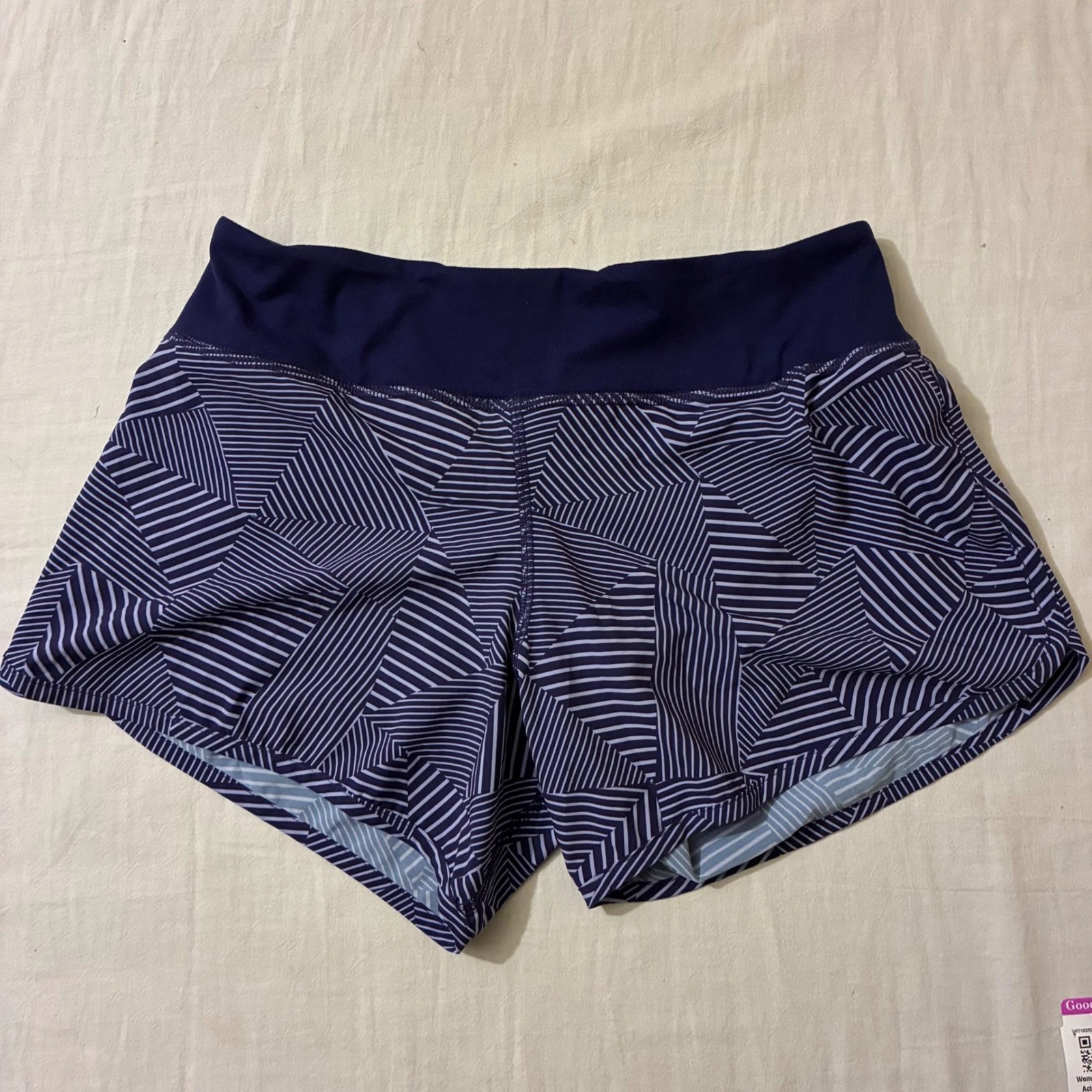 Rabbit Womens Size SM Navy Blue Stripe Active Running Shorts Zipper Pocket
