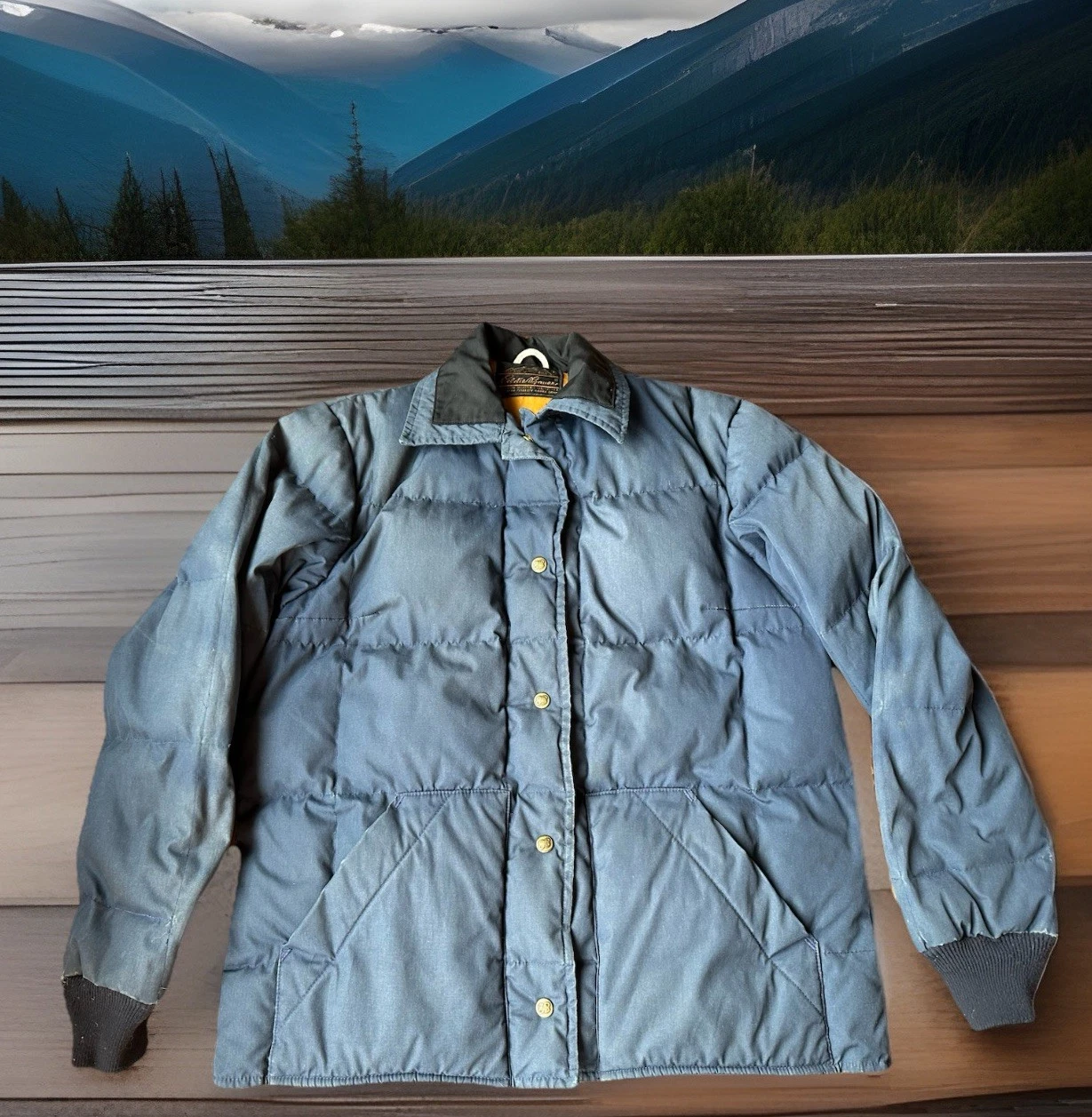 Vtg Eddie Bauer Goose Down Puffer Jacket Blue Sz M/L-distressed