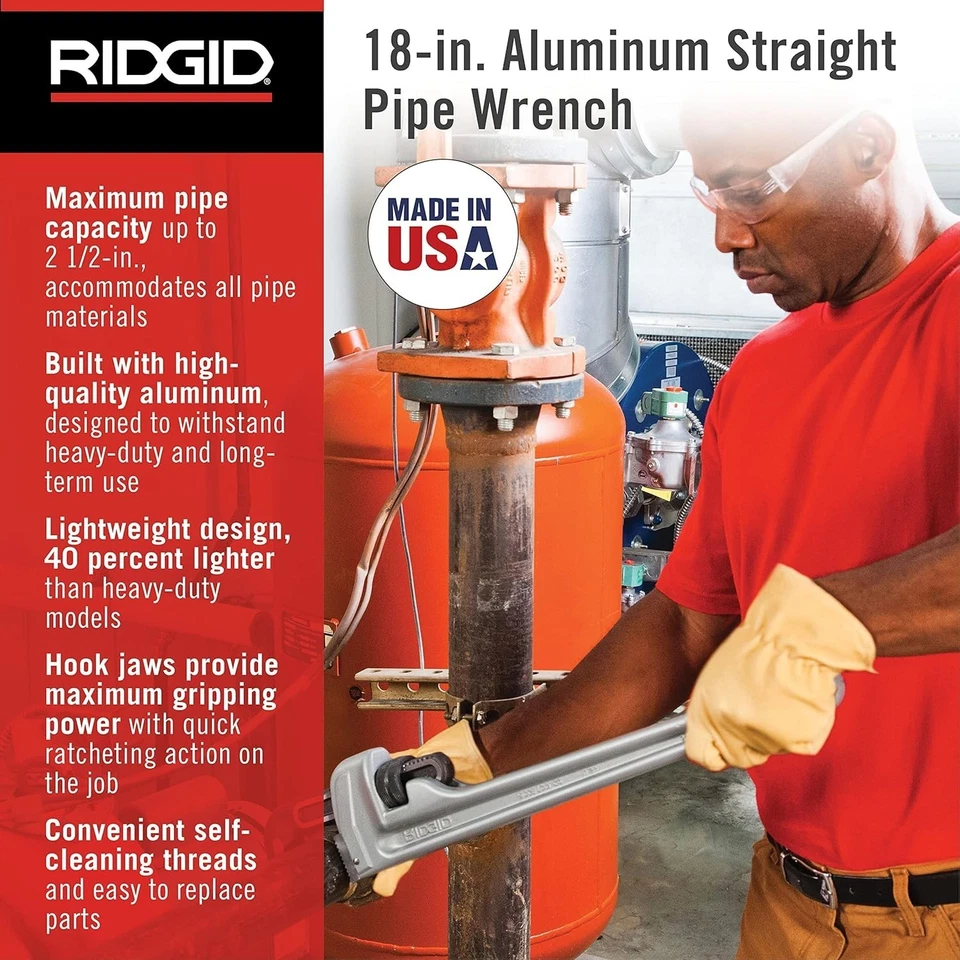 Professional 18-Inch Aluminum Straight Pipe Wrench - Easy Adjustment & Durable - Image 4 of 4