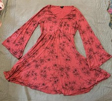 Torrid Dress Cotton Coral Pink With Flowers Plus Size 0 Long Sleeve Flare
