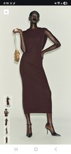 Zara Dark Brown Polyester Midi Dress Size S With Open Back