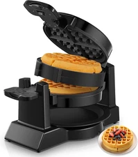 Commercial Hotel Double Belgian Waffle Maker Iron Rotating Baker Pan Machine US