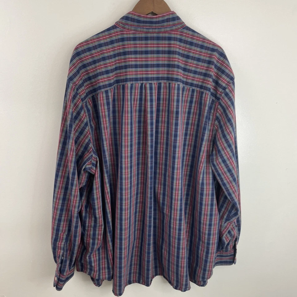 Chaps Easy Care Stretch Shirt Mens 3XB Big 3X Red & Blue Plaid Long Sleeve - Image 2 of 4