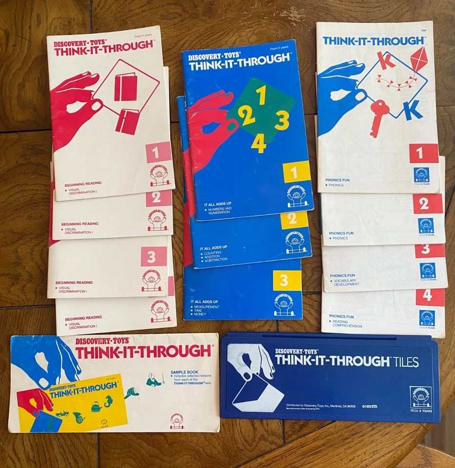 Vintage Think It Through Fliesen Set Entdeckungsspielzeug mit 11 Büchern Lernsystem Posten