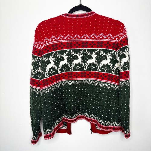 Vintage 90s Wool Fair Isle Cardigan Size S Sweater Holiday Reindeer Zip Up, Size S, $35 - Photo 5