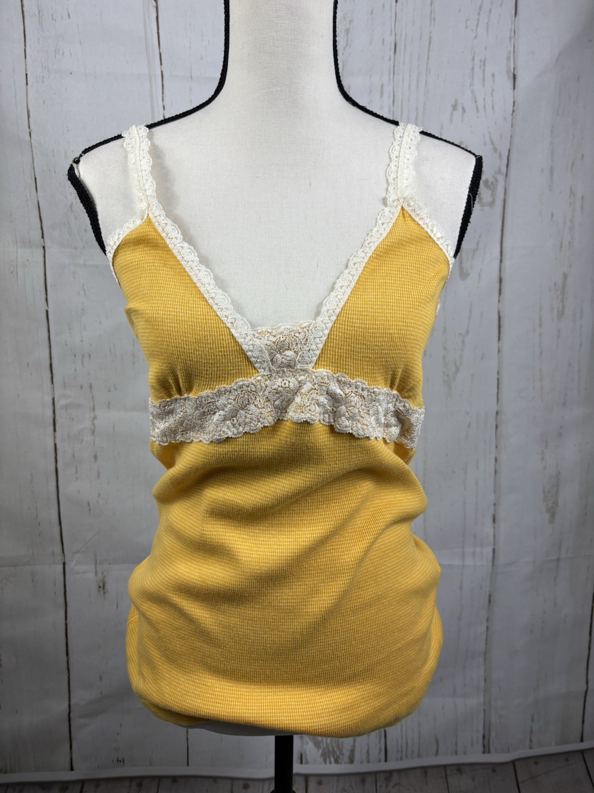 Loft Vintage Style 70s Style Ribbed Camisole Tank Top Lace Trim Sz L