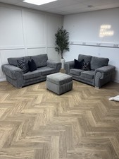 Grey Verona Formal Back 3 & 2 Seater Sofa Set & Footstool - Delivery Available