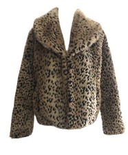 Leopard Faux Fur Jacket Lined Pockets Machine Washable by Fever sz Medium