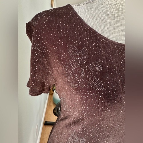 Vintage Maggy London Dark Brown Rose Rhinestone Short Sleeve Dress size Medium - 第 6/9 張圖片