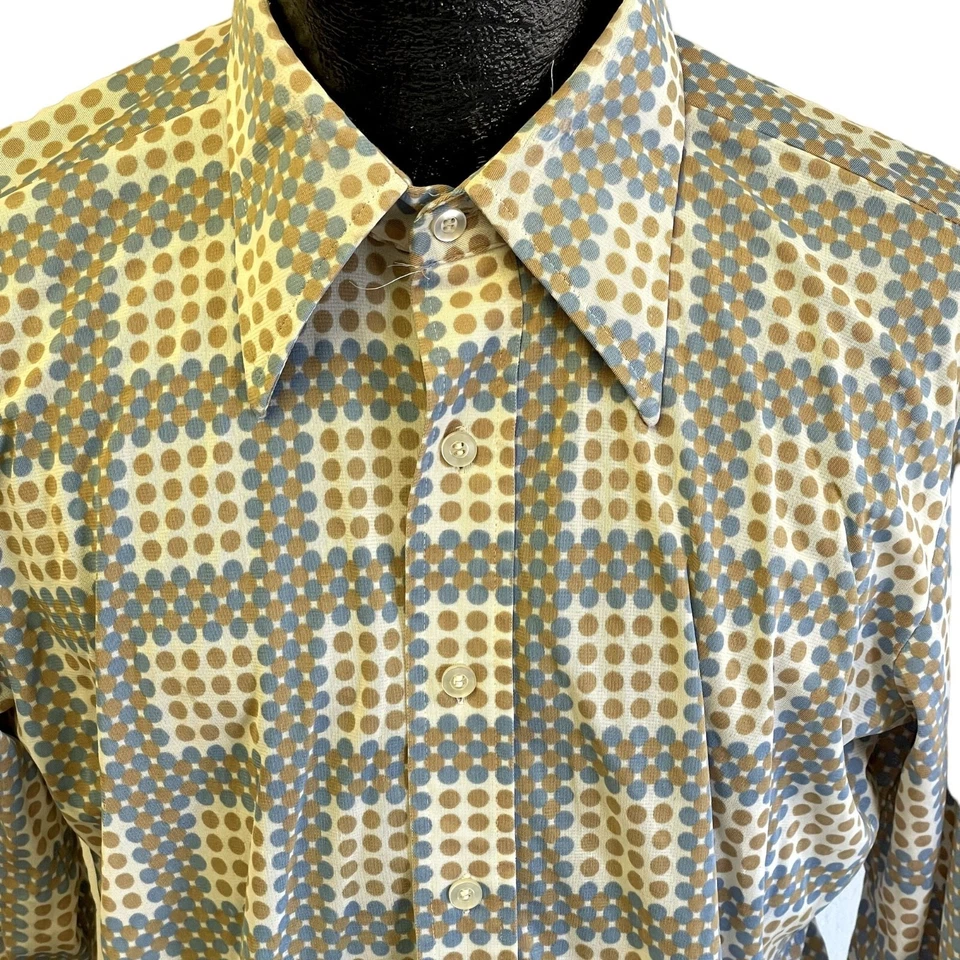 Camisa De Fiesta De Colección Años 70 Jaymar Hombres Azul Micro POLKA DOT Cuello Mariposa MoD DISCO Foto 3 de 4