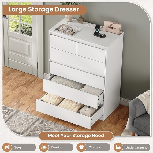 Simple Style Tall Dresser Modern White Chest of Drawers for Bedroom Living Room - Picture 5 of 7