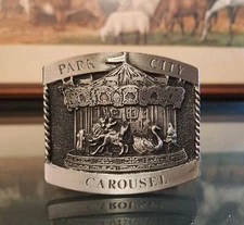 1984 Pewter Michael Ricker Park City Carousel Belt Buckle