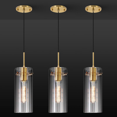 Gold Pendant Light Fixtures, 3 Pack Modern Pendant Lighting with Clear Striped G