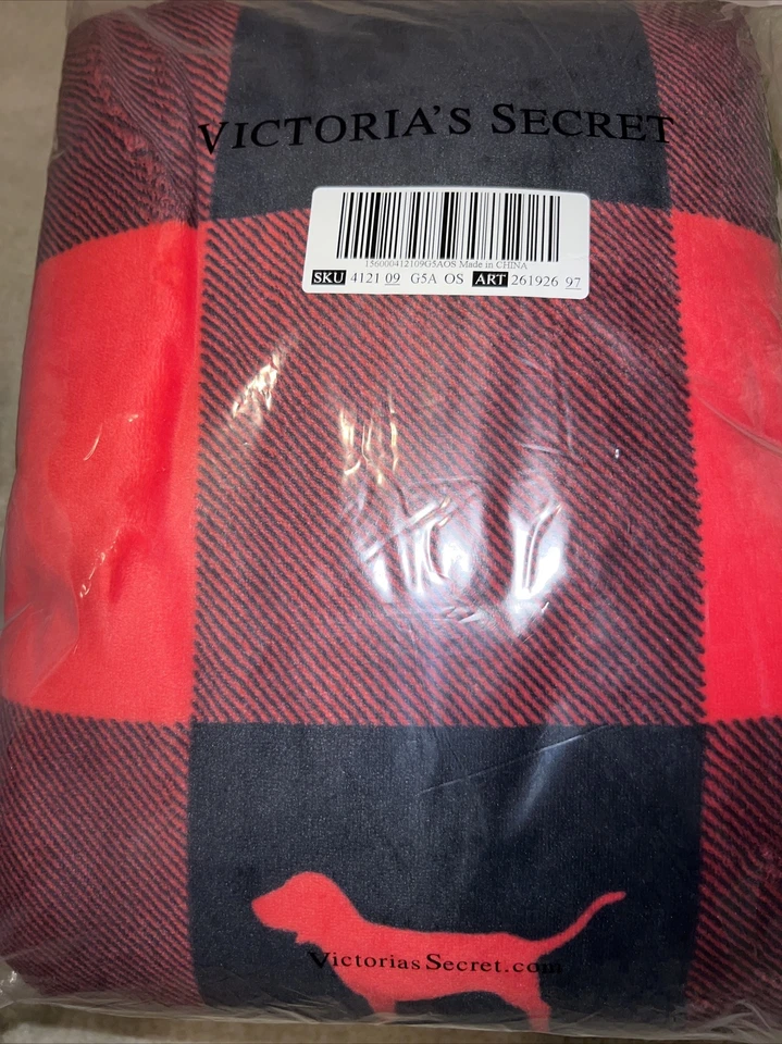 NUEVA VICTORIA’S SECRET ROSA Perro Sherpa Manta Franela Roja Búfalo Cuadros Vacaciones Foto 4 de 4