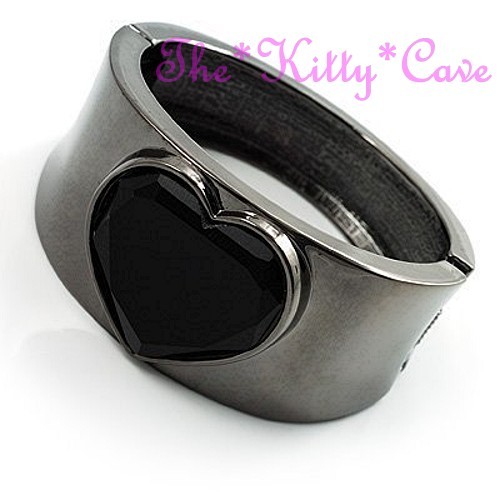 Brazalete cóncavo dramático de vidrio facetado en tono negro amor corazón con bisagras - Imagen 1 de 9