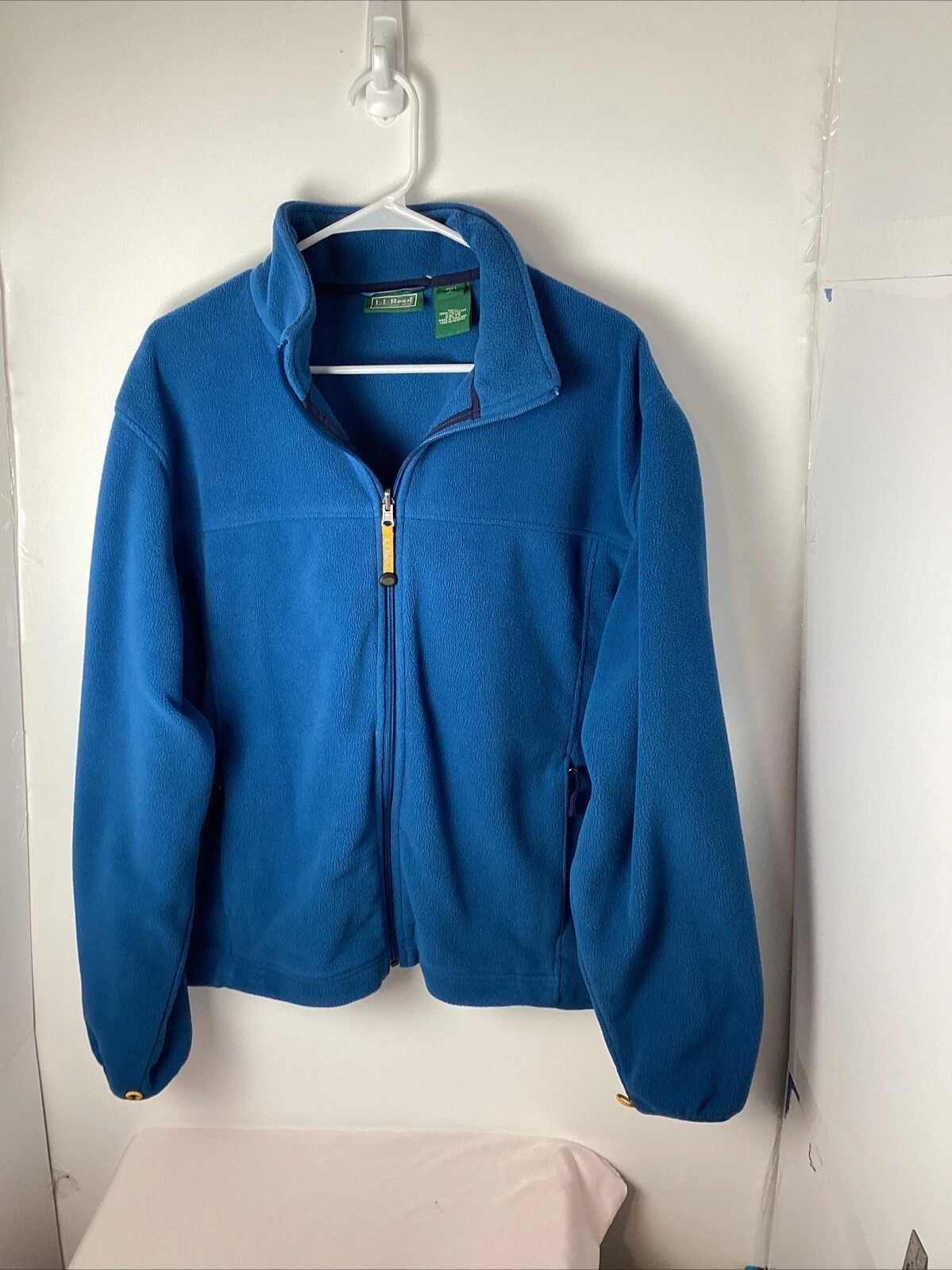 LL Bean Mens Large Blue Full Zip Fleece Jacket Coat Zip Pockets