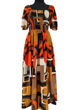 Cato Woman NEW Multicolor Boho Maxi Dress Size Small Elastic Bodice Puff Sleeves