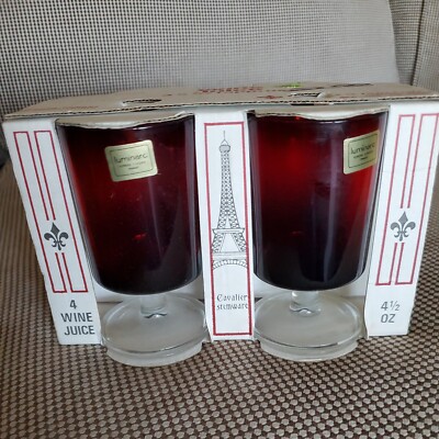 Luminarc Arcoroc Cavalier 4 Ruby Red MCM Wine or Juice Glasses Stems France