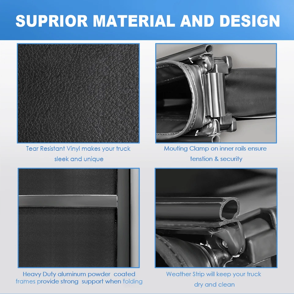 Truck  Tonneau Cover For GMC Sierra Chevrolet Silverado 6.5FT Bed 4-Fold Soft - Image 4 of 4