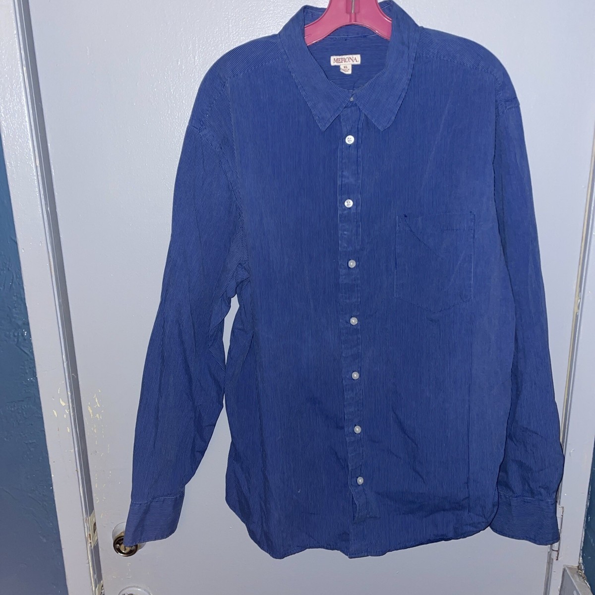 Merona Dress Shirt Men's XL White Pinstriped Button Up Long Sleeve