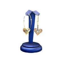 14k Gold Women  s 3D Tricolor Hoop Heart Earrings