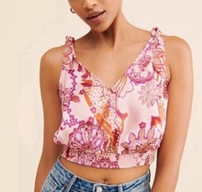 NEW Free People Weekend in Montauk Tank Crop Top Floral Pink Size Small NWT