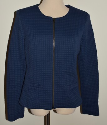 New Womens Silvian Heach Jacket Zip Front Blue Textured Square Pattern Large