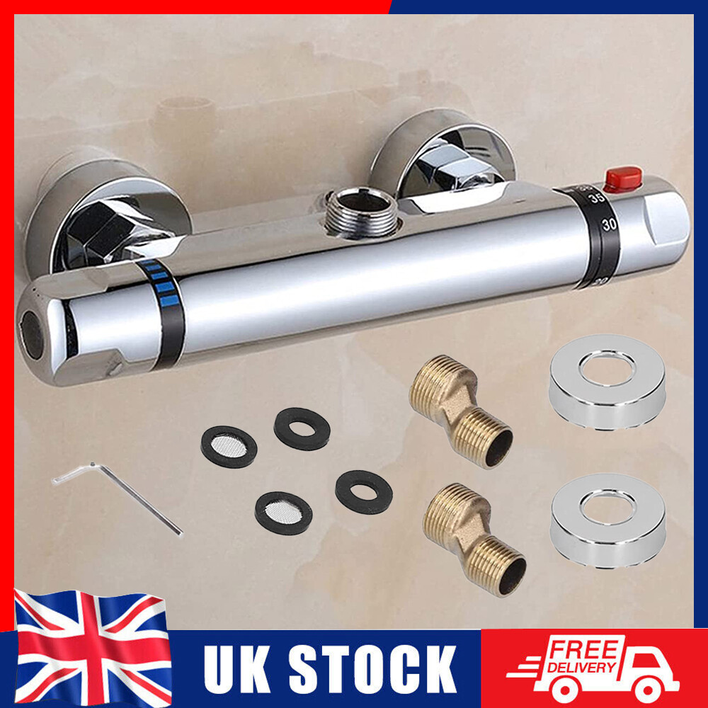 Thermostatic Exposed Bar Shower Mixer Valve Tap Chrome Top 1/2" Outlet
