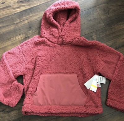 Zella Womens Medium Cassie Faux Shearling Pink Mauve Pocket Hoodie
