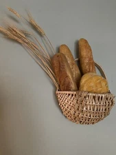 Hanging Wall Basket With Faux Bread Baguettes French country kitchen Decor