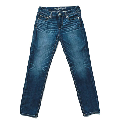 American Eagle Skinny Stretch Distressed Jeans Whisker Faded 8 Short (29x28.75)