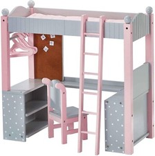 Doll Bunk Bed with Desk Pink 18" Wooden Furniture Toy Girls Playset Gift